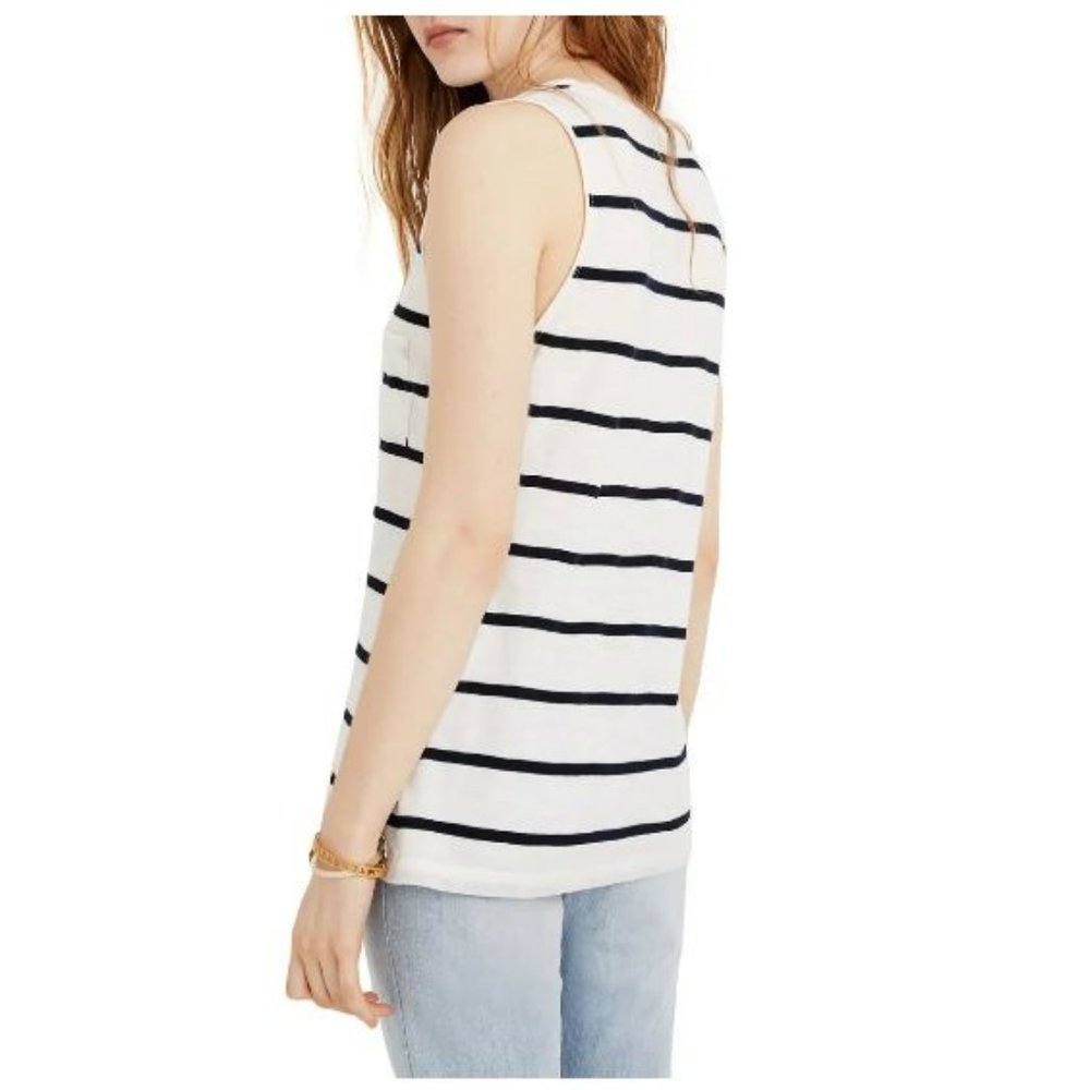 Madewell Whisper Cotton V-Neck Pocket Tank in Creston Stripe - Picture 4 of 5